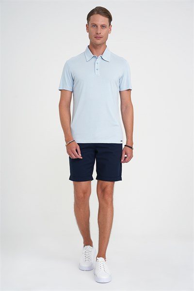 Comfort Fit Modal Karışım Kıvrılmaz Polo Yaka Mavi Tişört TS 903
