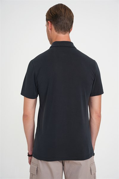 Comfort Fit Modal Karışım Kıvrılmaz Polo Yaka Siyah Tişört TS 903