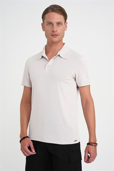 Comfort Fit Modal Karışım Kıvrılmaz Polo Yaka Taş Tişört TS 903