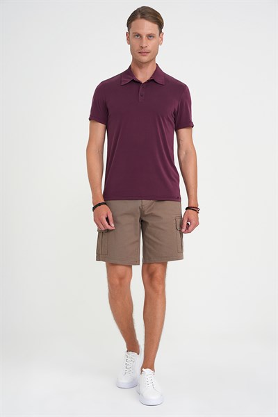 Comfort Fit Modal Karışım Kıvrılmaz Polo Yaka Mürdüm Tişört TS 903