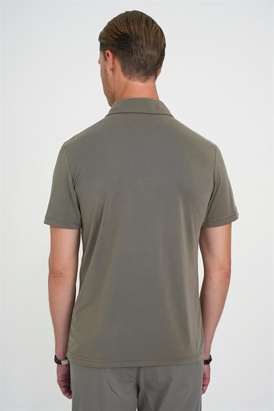 Comfort Fit Modal Karışım Kıvrılmaz Polo Yaka Haki Tişört TS 903