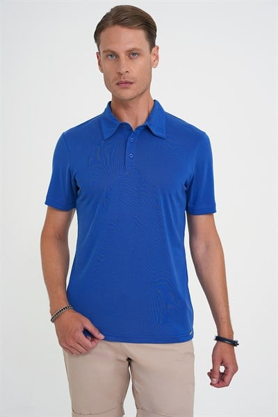 Comfort Fit Modal Karışım Kıvrılmaz Polo Yaka Koyu Mavi Tişört TS 903