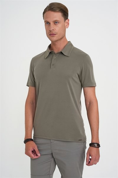 Comfort Fit Modal Karışım Kıvrılmaz Polo Yaka Haki Tişört TS 903