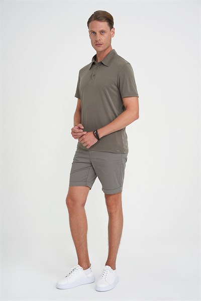 Comfort Fit Modal Karışım Kıvrılmaz Polo Yaka Haki Tişört TS 903