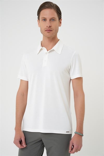 Comfort Fit Modal Karışım Kıvrılmaz Polo Yaka Ekru Tişört TS 903