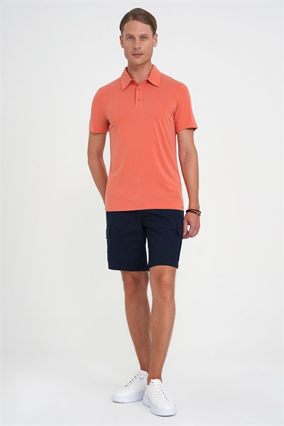 Comfort Fit Modal Karışım Kıvrılmaz Polo Yaka Turuncu Tişört TS 903