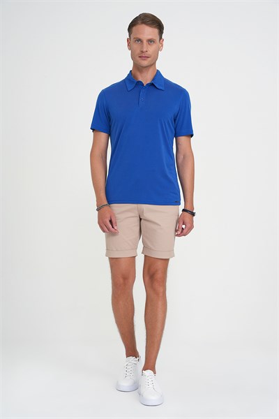 Comfort Fit Modal Karışım Kıvrılmaz Polo Yaka Koyu Mavi Tişört TS 903
