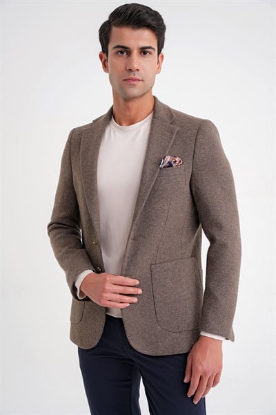 Comfort Fit Mono Yaka %100 Yün Vizon Ceket C 717