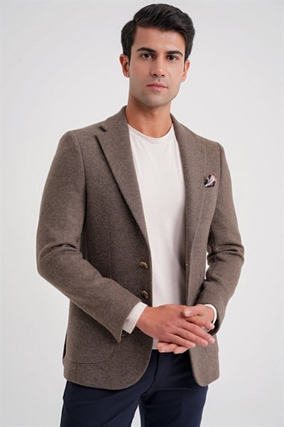 Comfort Fit Mono Yaka %100 Yün Vizon Ceket C 717