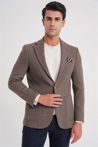 Comfort Fit Mono Yaka %100 Yün Vizon Ceket C 717