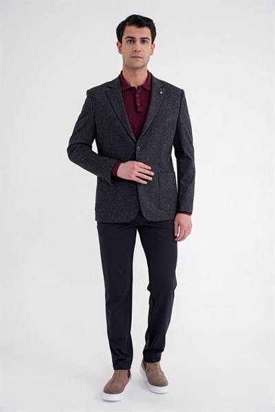 Comfort Fit Mono Yaka Çift Yırtmaç Pamuklu Lacivert Ceket C 720