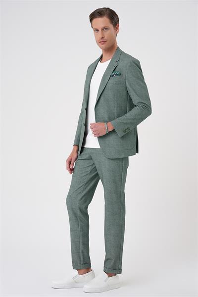 Comfort Fit Mono Yaka Çift Yırtmaç Torba Cep Casual Yeşil Ceket C 701