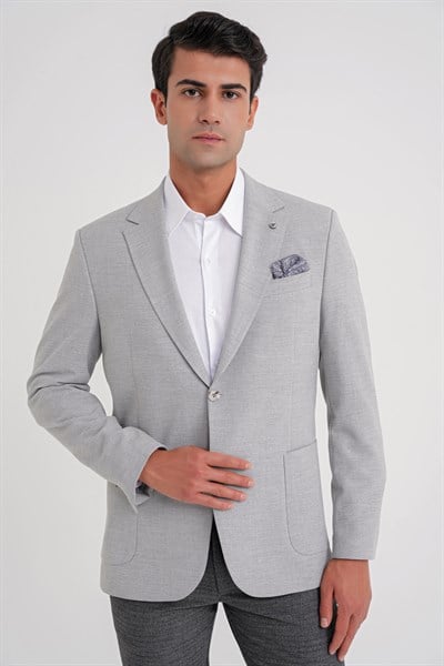 Comfort Fit Mono Yaka Çift Yırtmaç Torba Cep Gri-1 Blazer Ceket C 698