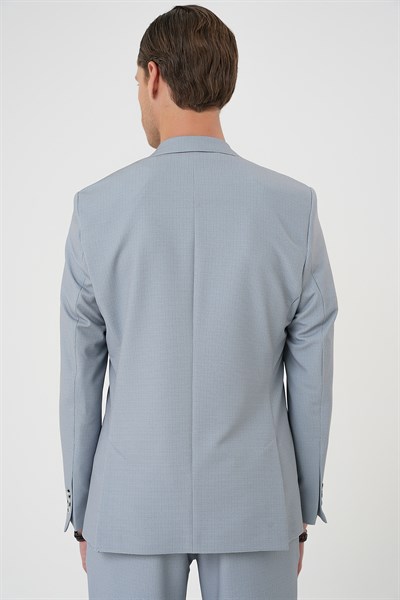 Comfort Fit Mono Yaka Çift Yırtmaç Torba Cep Dokulu Gri Ceket C 705