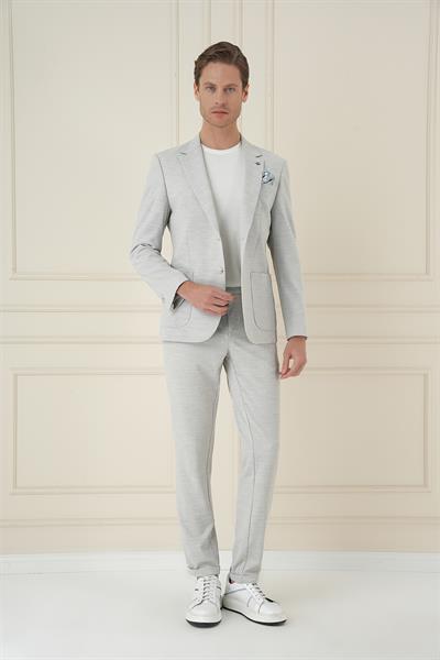 Comfort Fit Mono Yaka Çift Yırtmaç Torba Cep Casual Taş Ceket C 698