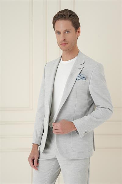 Comfort Fit Mono Yaka Çift Yırtmaç Torba Cep Casual Taş Ceket C 698