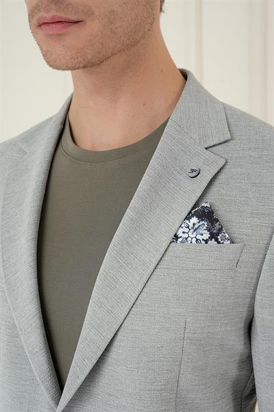 Comfort Fit Mono Yaka Çift Yırtmaç Torba Cep Casual Gri Ceket C 698