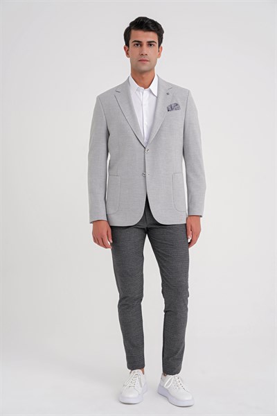 Comfort Fit Mono Yaka Çift Yırtmaç Torba Cep Gri-1 Blazer Ceket C 698