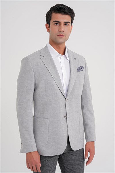 Comfort Fit Mono Yaka Çift Yırtmaç Torba Cep Gri-1 Blazer Ceket C 698