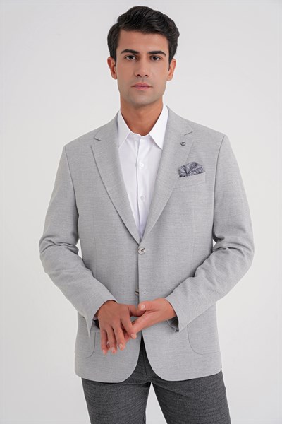 Comfort Fit Mono Yaka Çift Yırtmaç Torba Cep Gri-1 Blazer Ceket C 698
