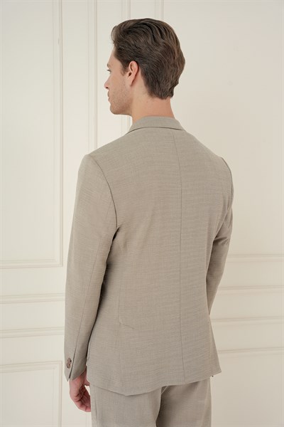 Comfort Fit Mono Yaka Çift Yırtmaç Torba Cep Bej Blazer Ceket C 698