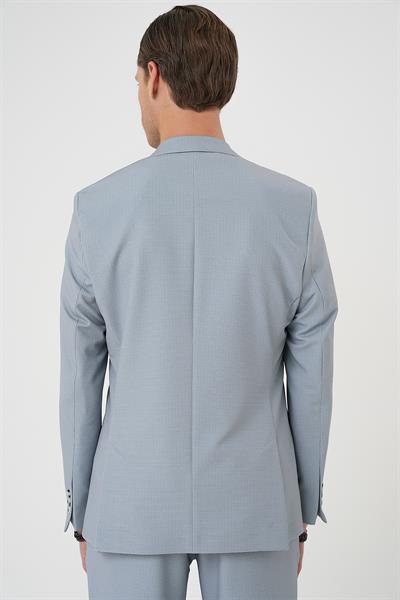 Comfort Fit Mono Yaka Çift Yırtmaç Torba Cep Kendinden Desenli Casual Gri Ceket C 705