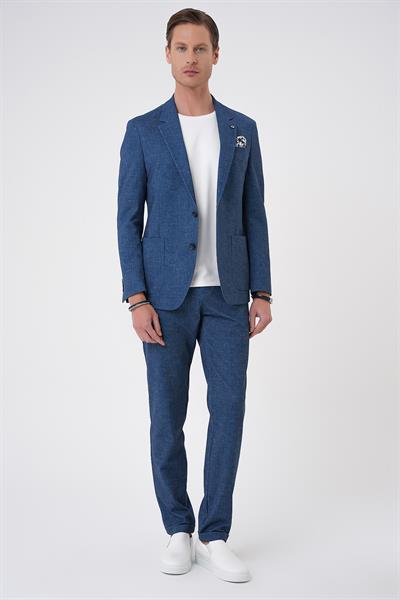 Comfort Fit Mono Yaka Çift Yırtmaç Torba Cep Casual Gece Mavisi Ceket C 701