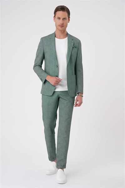 Comfort Fit Mono Yaka Çift Yırtmaç Torba Cep Casual Yeşil Ceket C 701