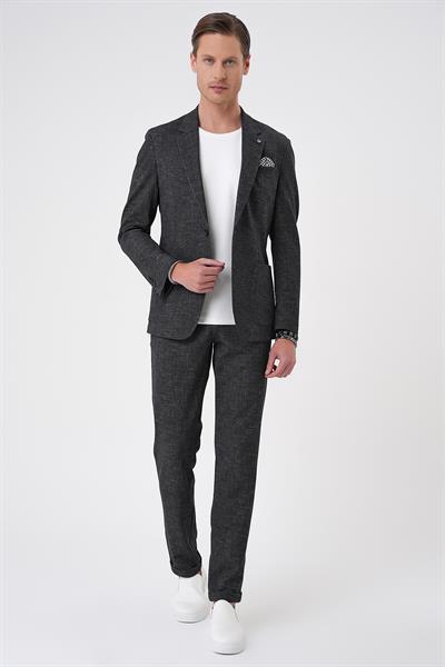 Comfort Fit Mono Yaka Çift Yırtmaç Torba Cep Casual Siyah Ceket C 701