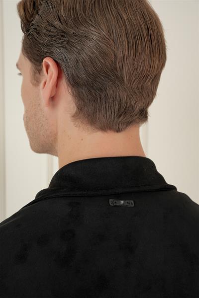 Comfort Fit Mono Yaka Kapaklı Cep Casual Siyah Ceket C 699