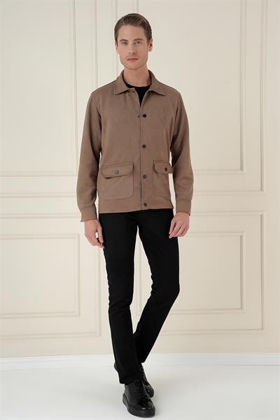 Comfort Fit Mono Yaka Kapaklı Cep Casual Vizon Ceket C 699