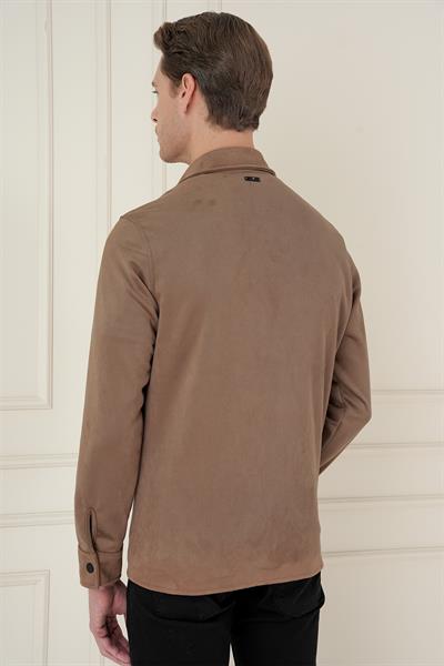 Comfort Fit Mono Yaka Kapaklı Cep Casual Vizon Ceket C 699