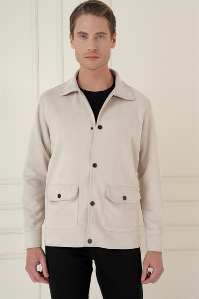Comfort Fit Mono Yaka Kapaklı Cep Casual Taş Ceket C 699