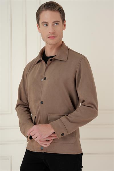 Comfort Fit Mono Yaka Kapaklı Cep Casual Vizon Ceket C 699