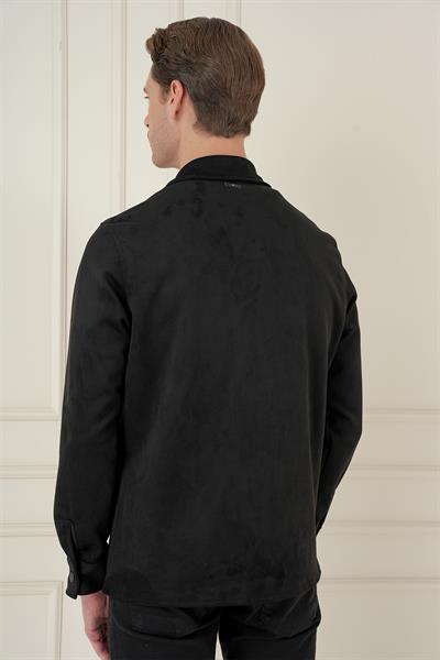 Comfort Fit Mono Yaka Kapaklı Cep Casual Siyah Ceket C 699