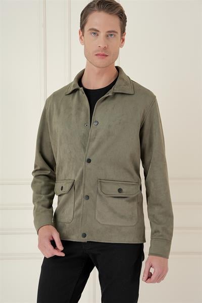 Comfort Fit Mono Yaka Kapaklı Cep Casual Haki Ceket C 699