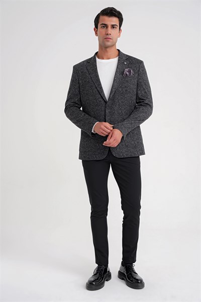 Comfort Fit Mono Yaka Pamuklu Siyah Baskılı Ceket C 725