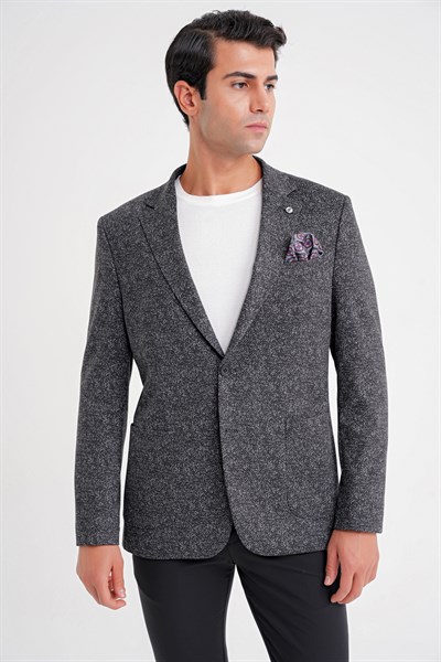 Comfort Fit Mono Yaka Pamuklu Siyah Baskılı Ceket C 725