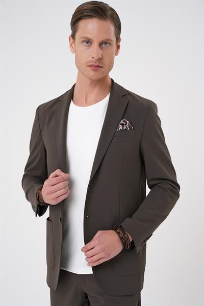 Comfort Fit Mono Yaka Torba Cep Esnek Pamuklu Toprak Ceket C 707