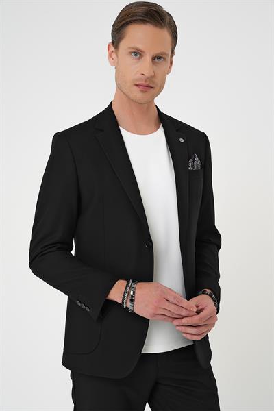 Comfort Fit Mono Yaka Torba Cep Casual Siyah Ceket C 708