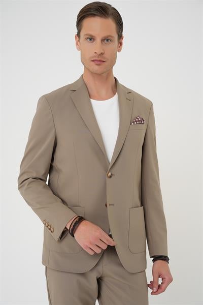 Comfort Fit Mono Yaka Torba Cep Casual Bej Ceket C 707