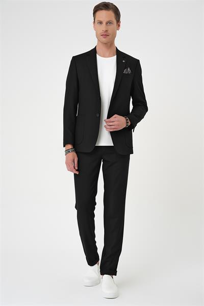 Comfort Fit Mono Yaka Torba Cep Casual Siyah Ceket C 708