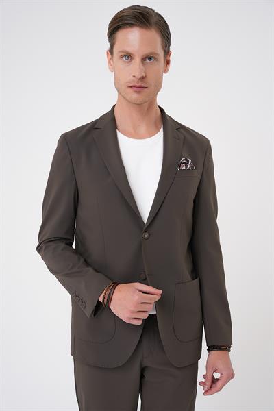 Comfort Fit Mono Yaka Torba Cep Esnek Pamuklu Toprak Ceket C 707