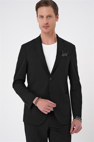 Comfort Fit Mono Yaka Torba Cep Casual Siyah Ceket C 707