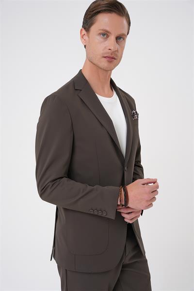 Comfort Fit Mono Yaka Torba Cep Esnek Pamuklu Toprak Ceket C 707