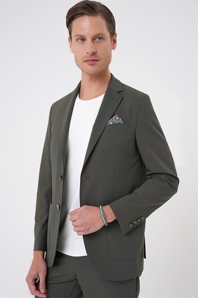 Comfort Fit Mono Yaka Torba Cep Casual Haki Ceket C 707