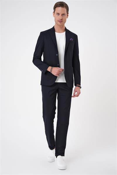 Comfort Fit Mono Yaka Torba Cep Casual Lacivert Ceket C 707
