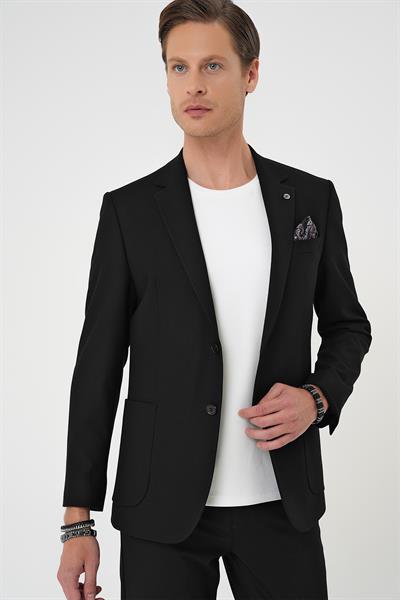 Comfort Fit Mono Yaka Torba Cep Casual Siyah Ceket C 708