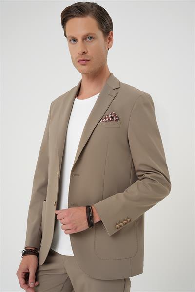 Comfort Fit Mono Yaka Torba Cep Casual Bej Ceket C 707