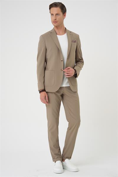 Comfort Fit Mono Yaka Torba Cep Casual Bej Ceket C 707